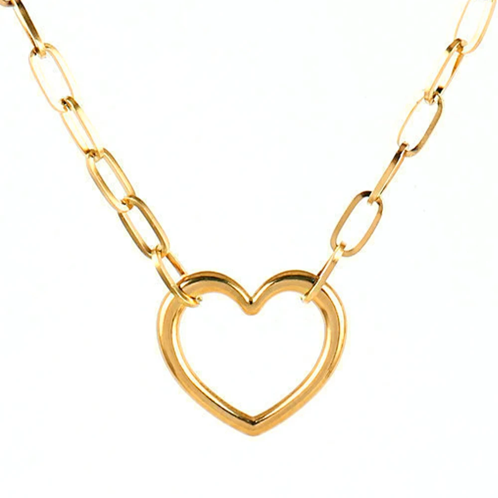 316L Stainless Steel Heart Necklaces For Women Punk Men Thick Chain Necklaces Round Pendant Choker Necklace Jewelry