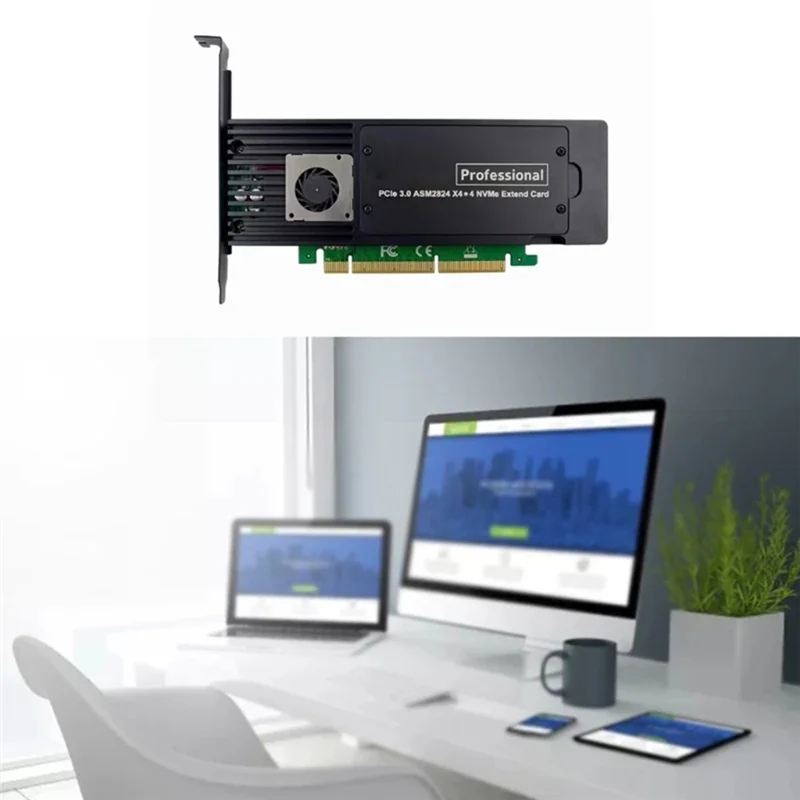 4 Ports ASM2824 PCI-E X16 Adapter Card 4-Channel NVME SSD Conversion Card Ndustrial Server Storage Expansion Card