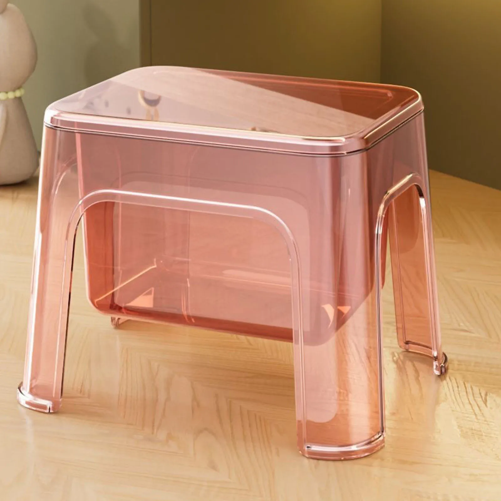 Step Stool Strong Bearing Transparent Minimalist Footstool Storage Ottoman Entryway Shoe Stool for Laundry Home Bedroom Kitchen