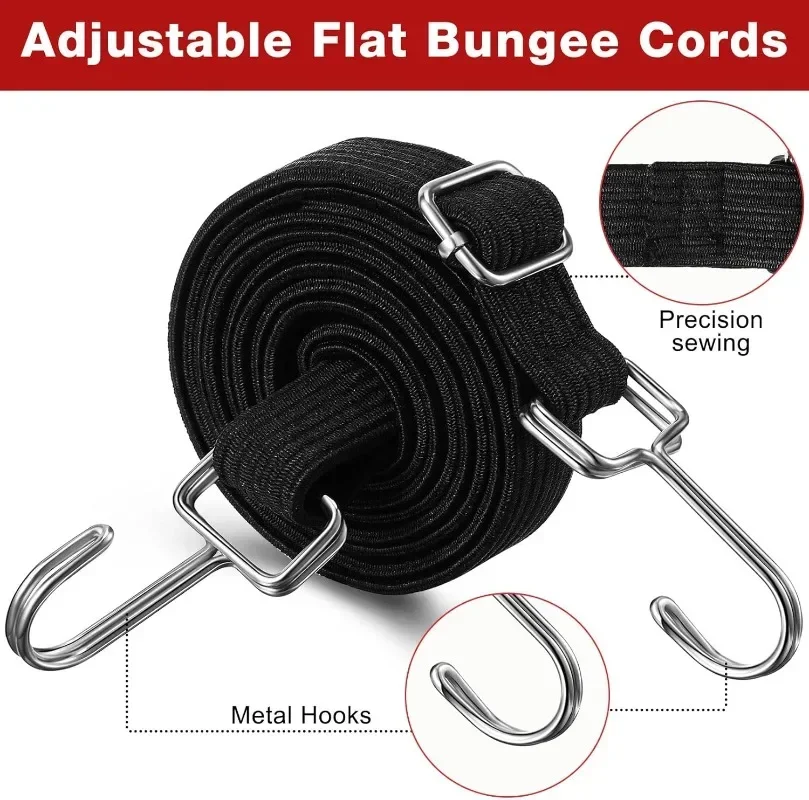 1/2M Adjustable Rubber Rope Belt Hook, Heavy-duty Elastic Long Bungee Jumping Belt, Anti-rust Metal Buckle Luggage Rope