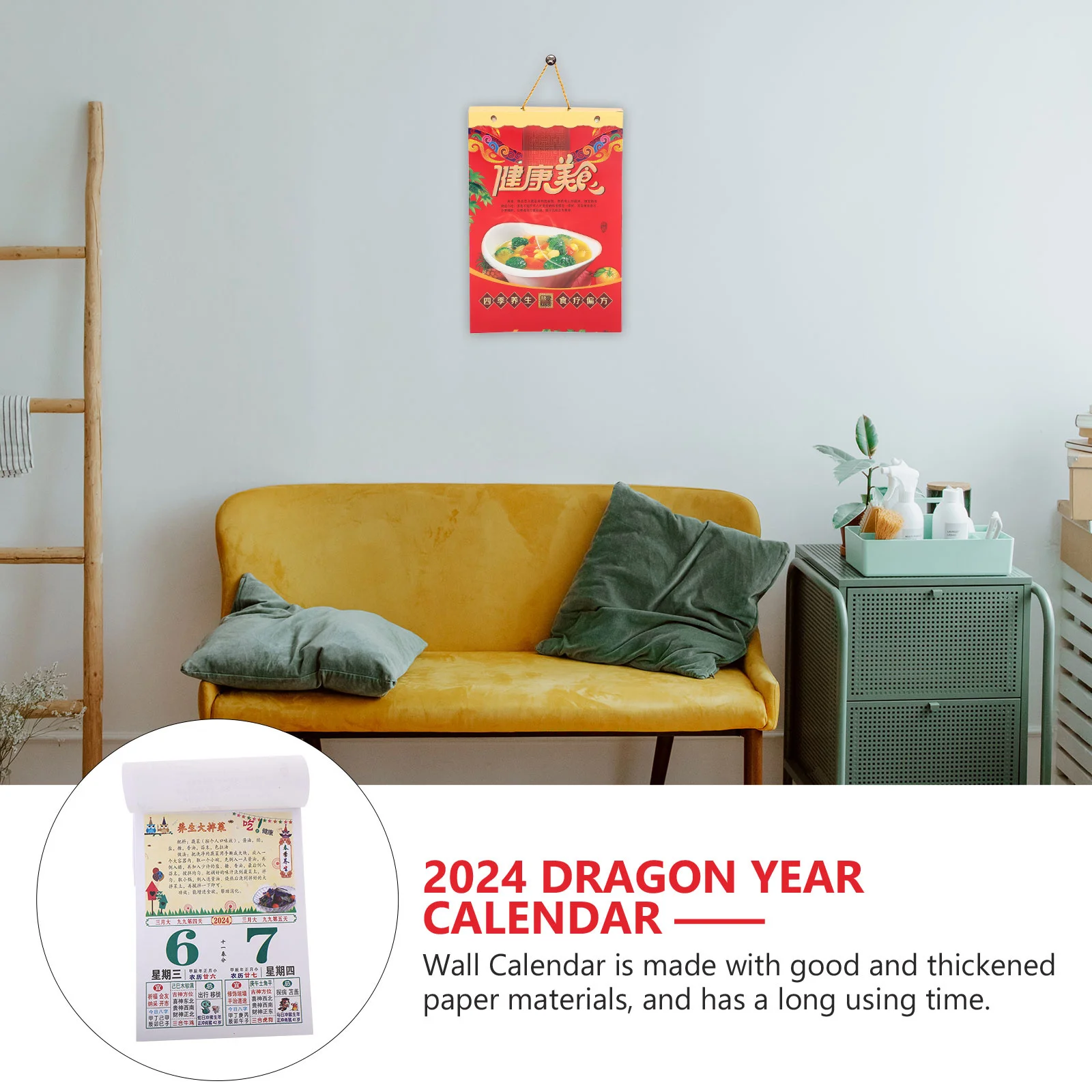 Hängender Kalender 2024, Wandkalender, zerreißbar, Mondkalender, chinesisches Neujahr, Dekor, Jahr des Drachen, perfekte Verarbeitung, Geschenk