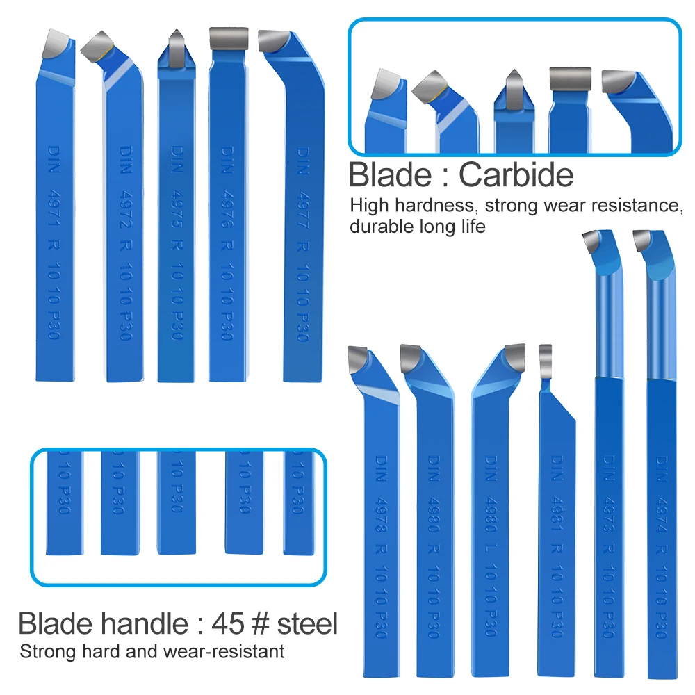 XCAN 11pcs Metal Lathe Turning Tool Set 8/10/12mm Shank Boring Bit Set Carbide Tip Cutting Mini Lathe Tool Set For Metalworking