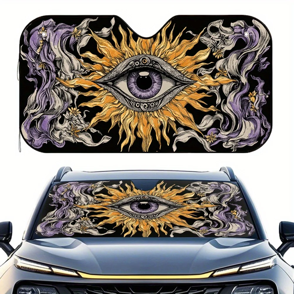 One Piece Of A Two-Dimensional Flat Sunshade Featuring A Purple Flame Eye Design – Helps Maintain A Cool Temperature In Your Veh