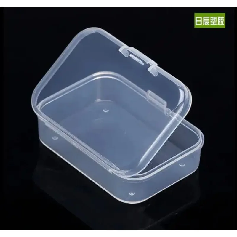 50pcs Rectangular White Plastic Storage Boxes Small Tool Box 6.4x1x1.7cm Electronic Product Packaging Element Box with Lid