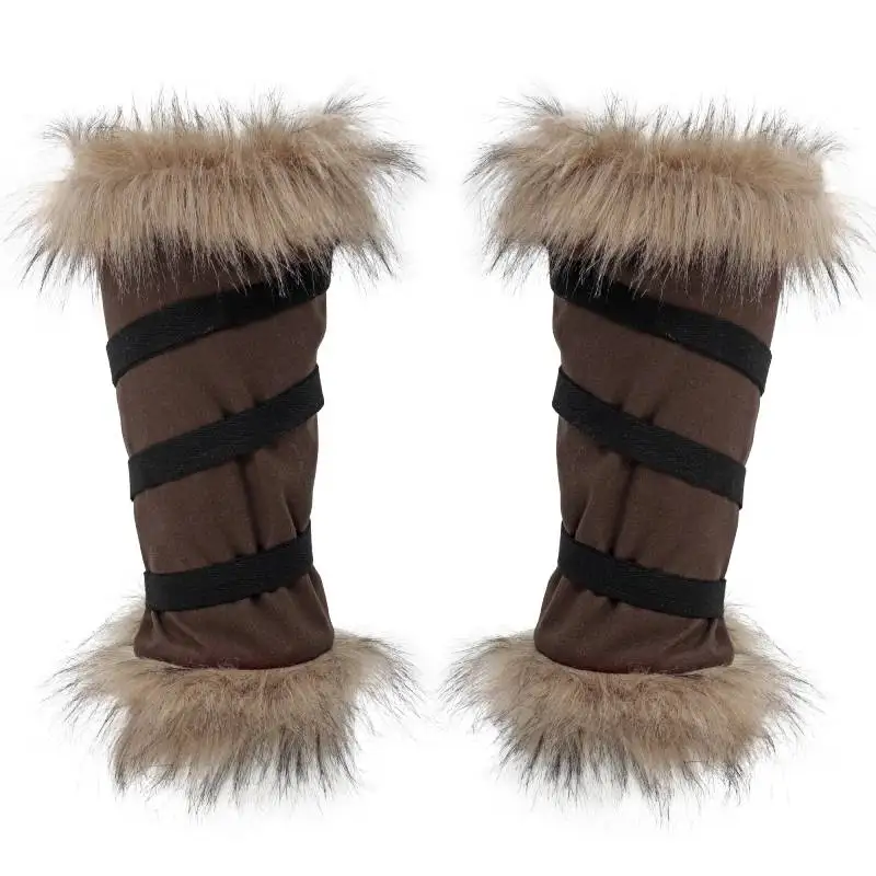 WENAM en STOCK, envolturas medievales de piel sintética para piernas, fundas para botas de Cosplay esquimal, accesorios de disfraz renacentista, envolturas para piernas de lino con adornos de piel
