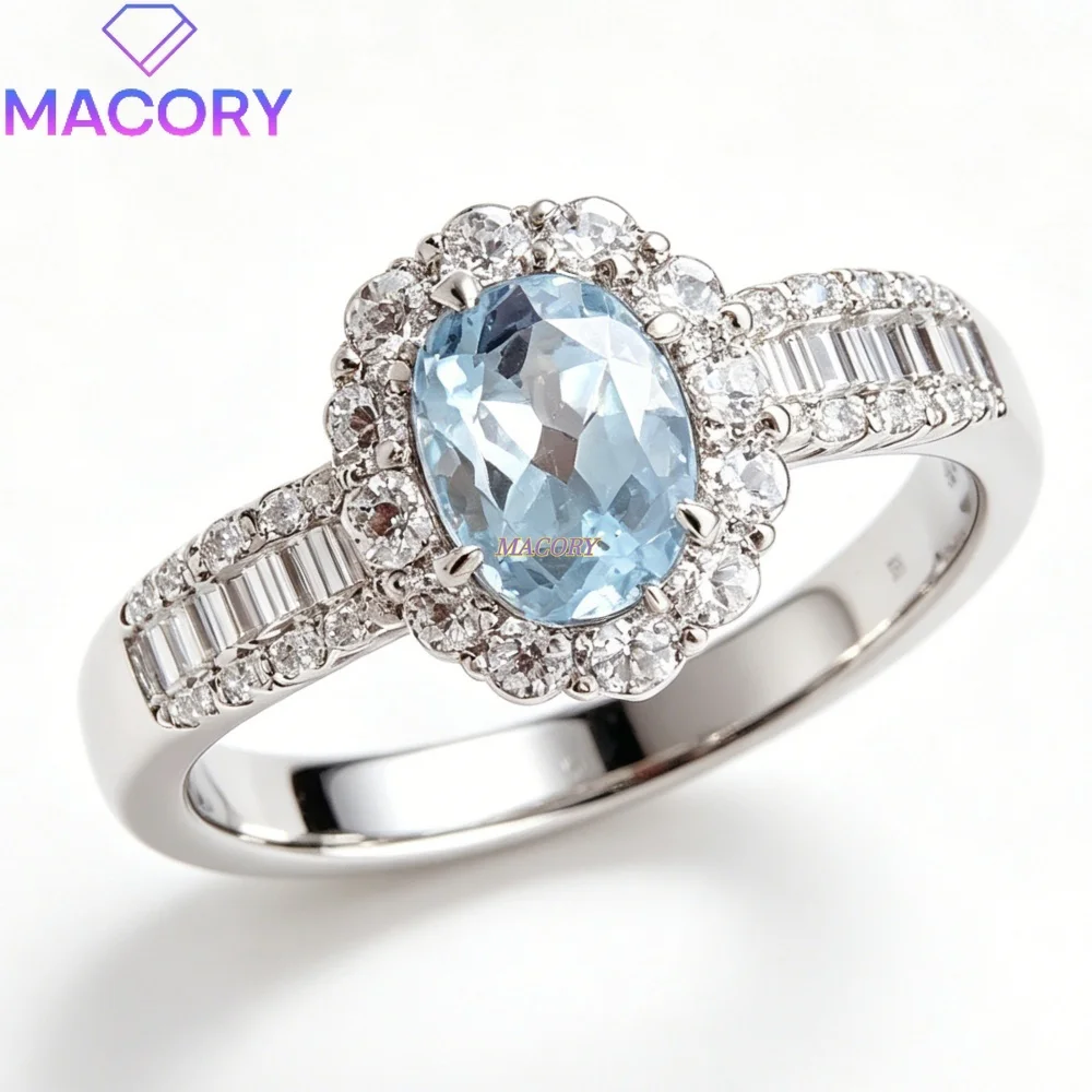 S925 Sterling Silver Natural Aquamarine Ring Fashionable Bright and Fresh Colors good for Parties Celebrations Valentine's Gifts