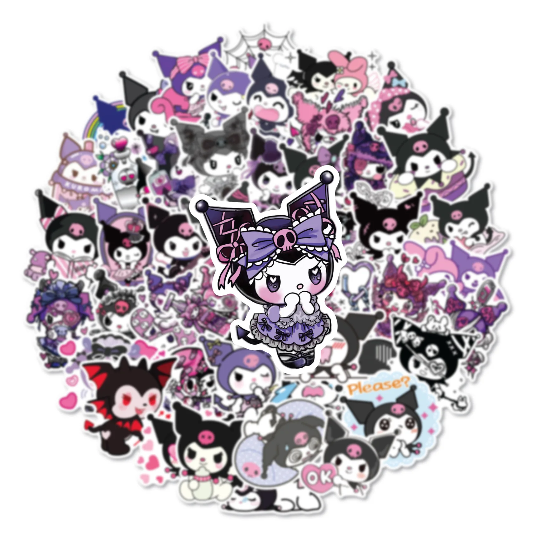 50Pcs Sanrio Kuromi Stickers Cute Graffiti Cartoon Handbag Notebook Decoration Stationery Sticker