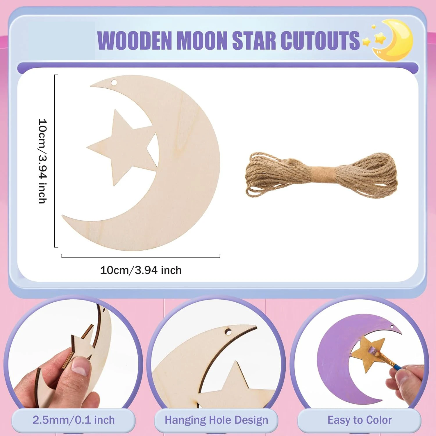 Wooden Moon Star Cutouts Unfinished Wooden Moon Star Shape Ornaments for DIY Craft Tags  Hanging Decor