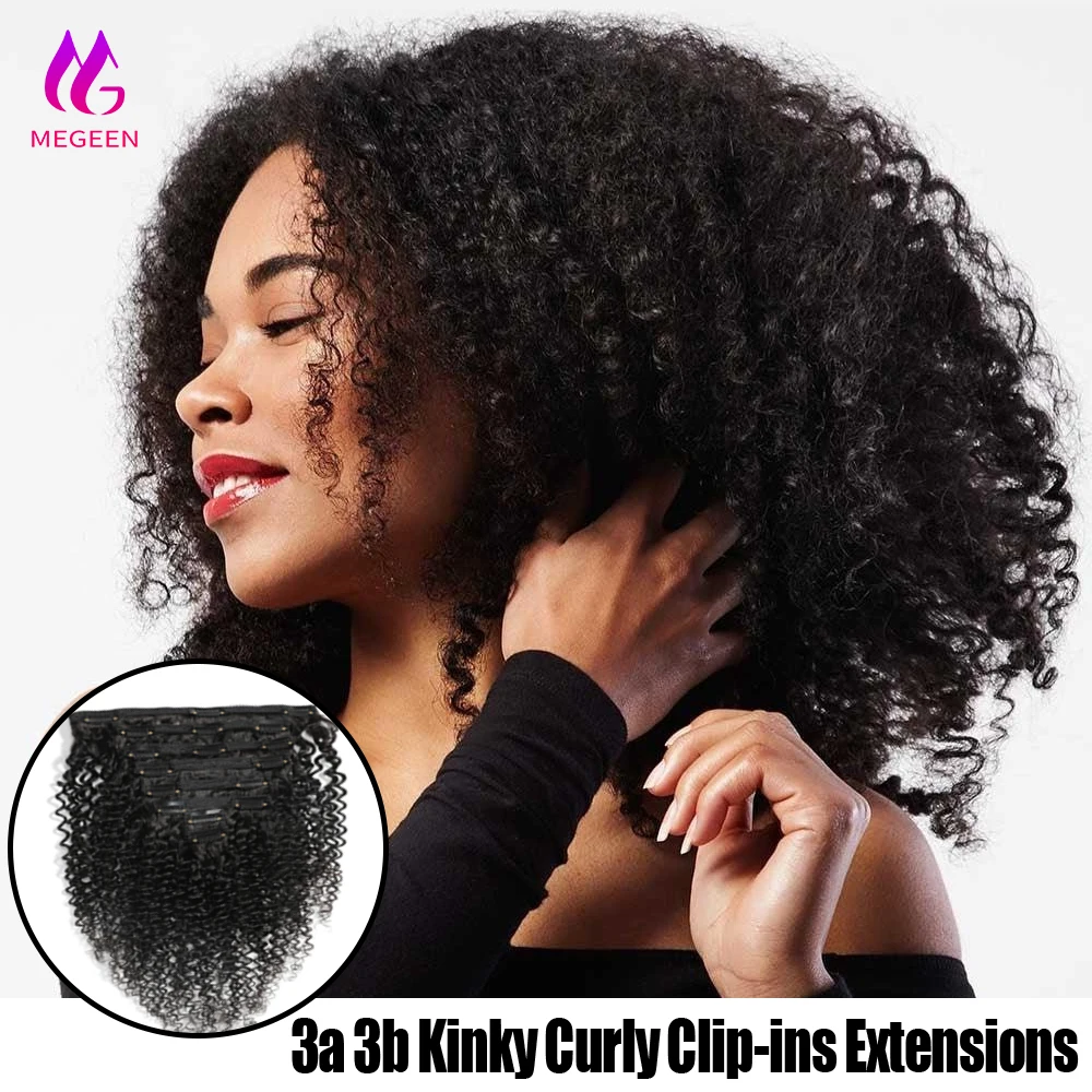 

Megeen кудрявые вьющиеся волосы на заколке, натуральные человеческие волосы для наращивания, афро кудрявые вьющиеся накладные волосы на заколке, монгольские человеческие волосы