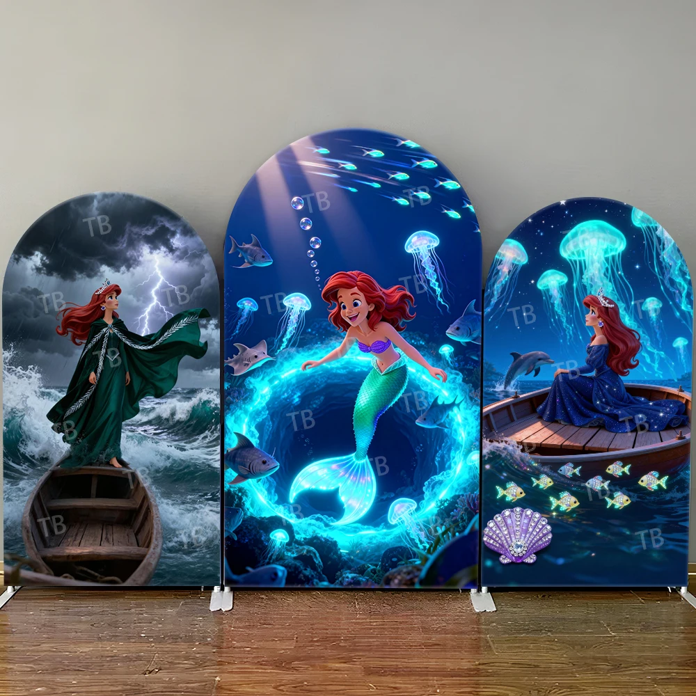 

Disney The Little Mermaid Deep Sea Fantasy Style Arch Backdrop Cover Kawaii Decor Photo Booth Prop for Kids' Party