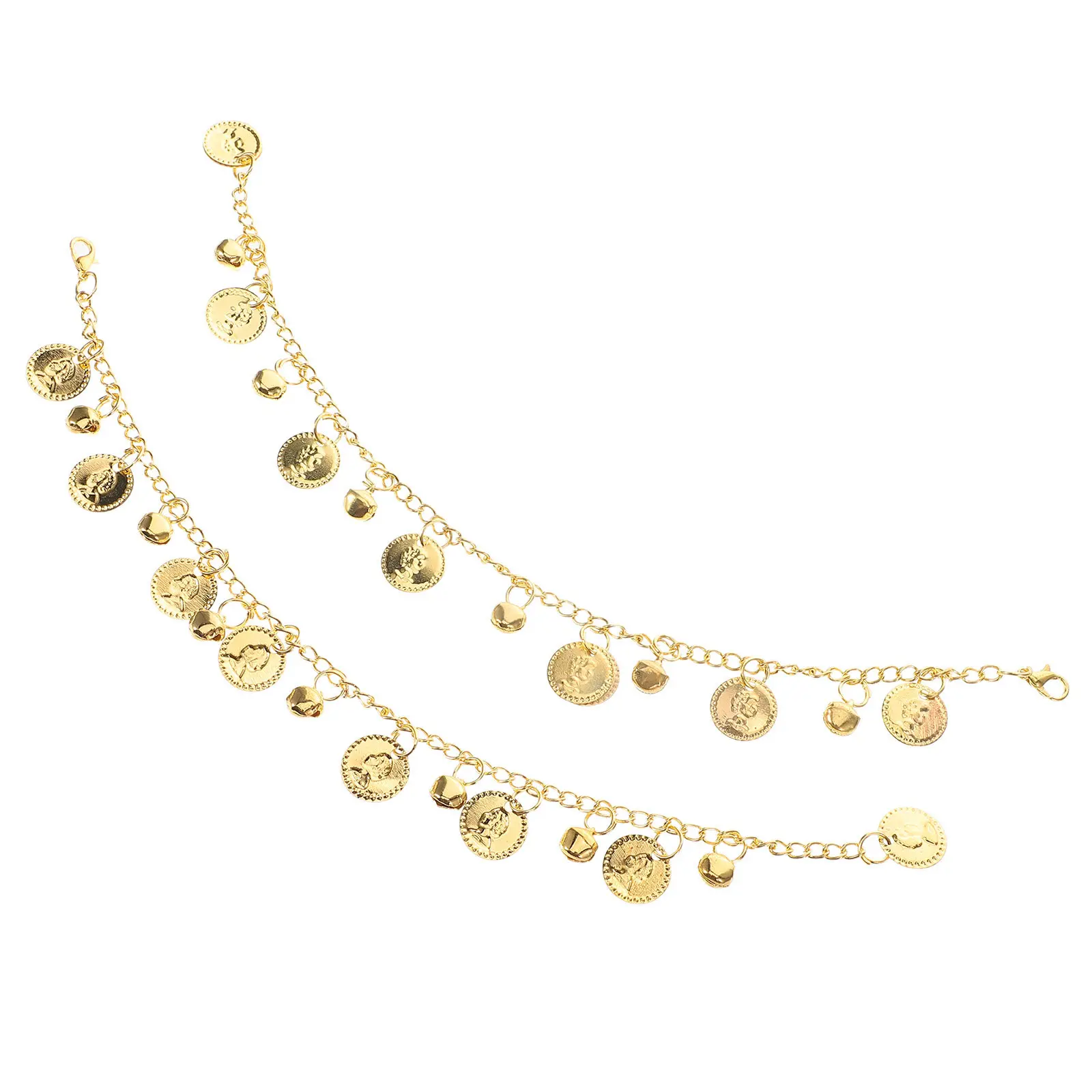 

Пара золотых браслетов на ногу для танца живота с кисточками и монетами, украшения для выступлений, вечеринок и фестивалей