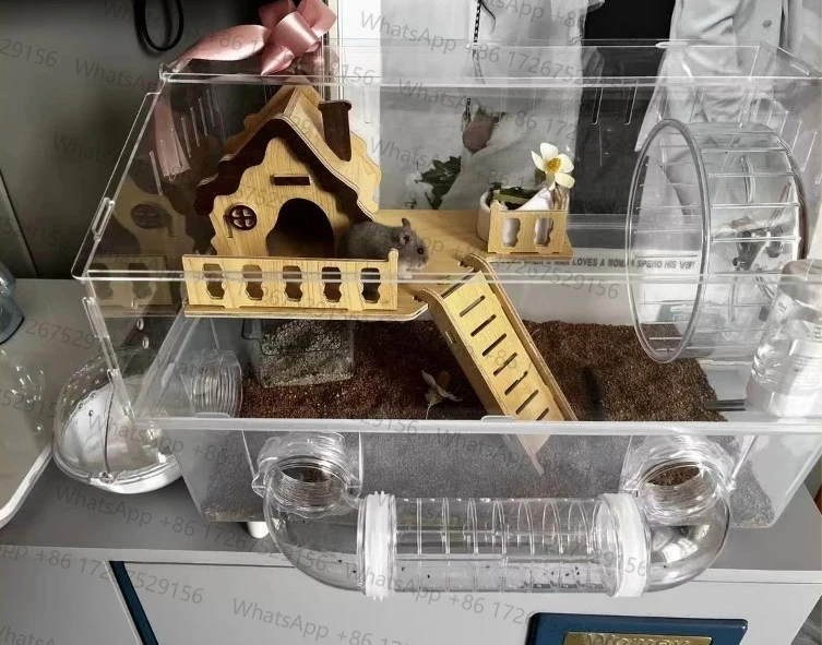 Hamster Cage Cage For Hamster Spacious Clear Acrylic Rodent Home With Accessories Gerbil Mouse Habitat Small Pet Supplies