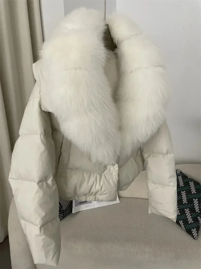 OFTBUY 2024 Real Fox Fur Coat 90% White Duck Down Jacket Big Natural Women Autumn Winter Female Feather Short  Coat Thick Warm