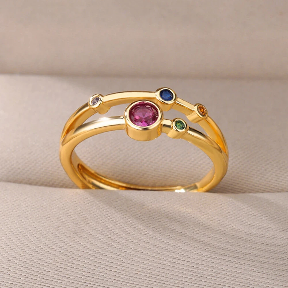 Zircon Engagement Wedding Rings For Women Gold Color Female Ring Fashion Finger Jewelry Girlfriend Birthday Gift 2024 New Trend