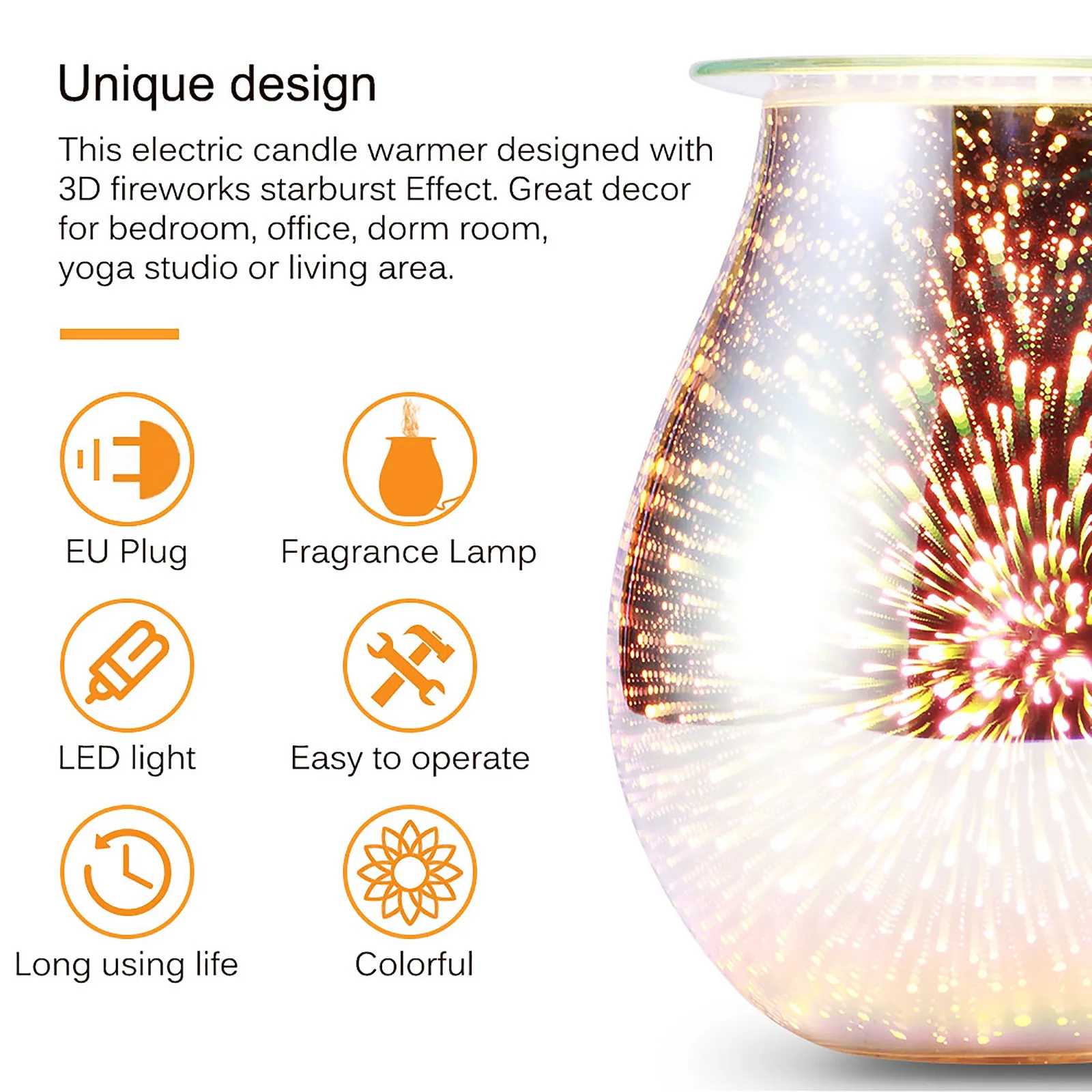 Imagem -05 - Fireworks Touch Effect Aromatherapy Machine Electric Wax Melter Smokeless Aroma Lamp Essential Oil Burner Aroma Acessórios 3d