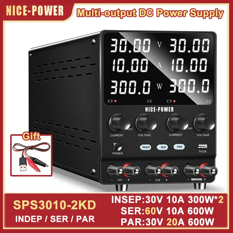 30V 10A Dual Channel Power Supply Adjustable Lab Power Source INDEP/SER/PAR Series Parallel Output Adjustable 60V/20A For Repair