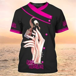 Manicure Pattern T-Shirt For Women Fingernail Polish 3D Printed Tees Summer Loose Tops Uniforms Short Sleeves O-Neck T Shirts