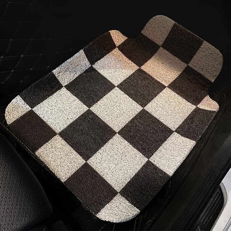 PVC Cuttable Car Mat Black White Grids Carpet Rug Seats Area Anti Dust Floor Protection Shoes Pad Welcome Doormat Tidy Decor