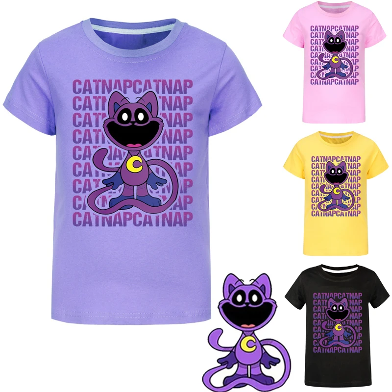 Camiseta de Critters sonrientes para niños, camisetas de manga corta para niñas pequeñas, ropa de Catnap de dibujos animados para bebés, camisetas informales para niños