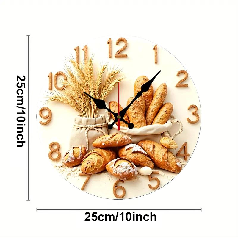 Bakery Design Wooden Round Silent Hanging Wall Clock, Suitable For Living Room, Office, Study Room, Bedroom, Home Decoration