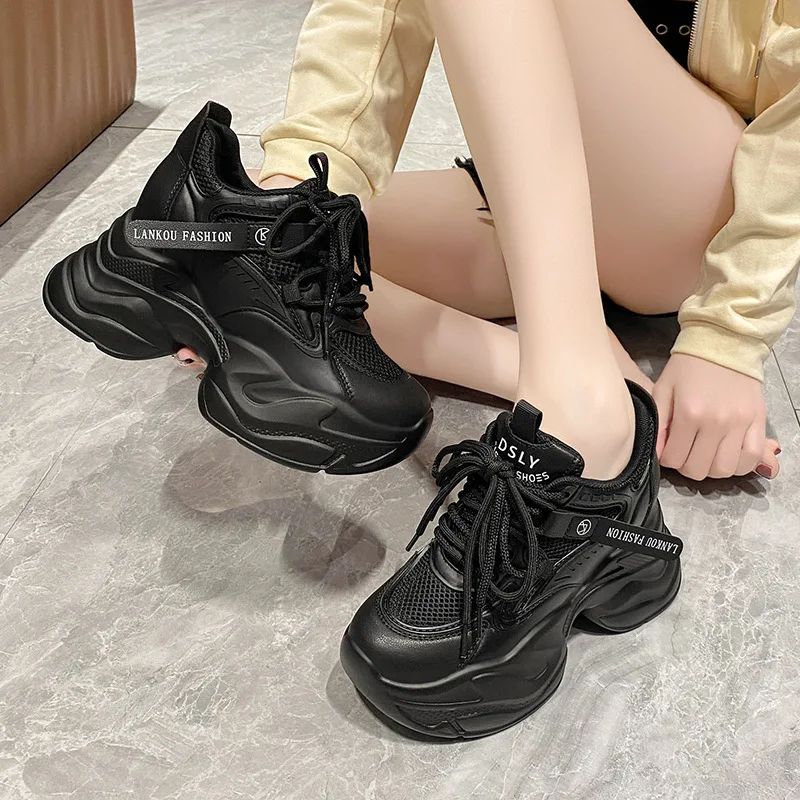 

Korean Version Casual Shoes for Woman 2024 New Lady Fashion Sport Shoes Thick Sole Increased Lace Up Breathable Women's Sneakers