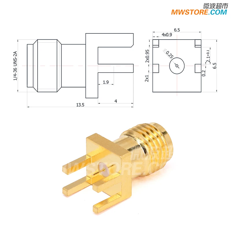 SMA(female) Offset Clamp Side Mount Connector with 2mm Thick PCB DC-18GHz SMA-KHD 201A