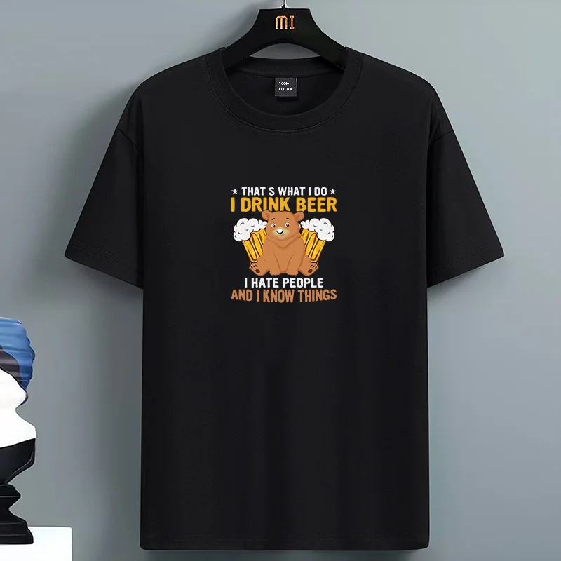 

Summer For Men's 100 Cotton Comfortable Casual Loose Oversized Fashion Bear Printed Sports Round Neck Short Sleeved T-shirt Top