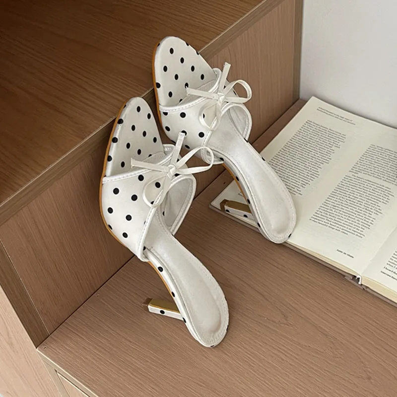 

Женские шелковые туфли-мюли Eilyken Butterfly-kont в горошек на тонком каблуке, модные вечерние туфли-слайды, летние туфли для женщин