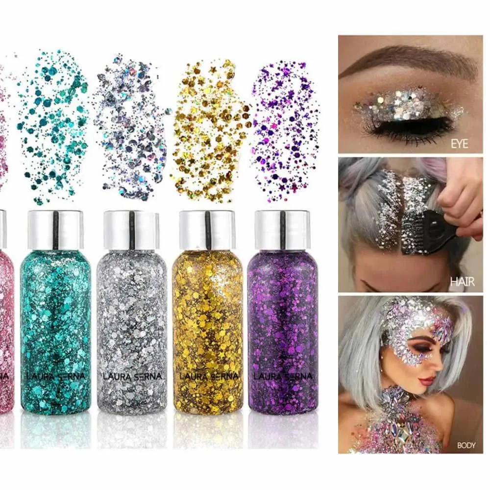 Gel de Lentejuelas para Rostro y Cuerpo, Decoración para Uñas, Cabello y Cuerpo, Nueve Colores, Gel Artístico con Lentejuelas, Maquillaje Artístico, Crema de Lentejuelas para Ojos