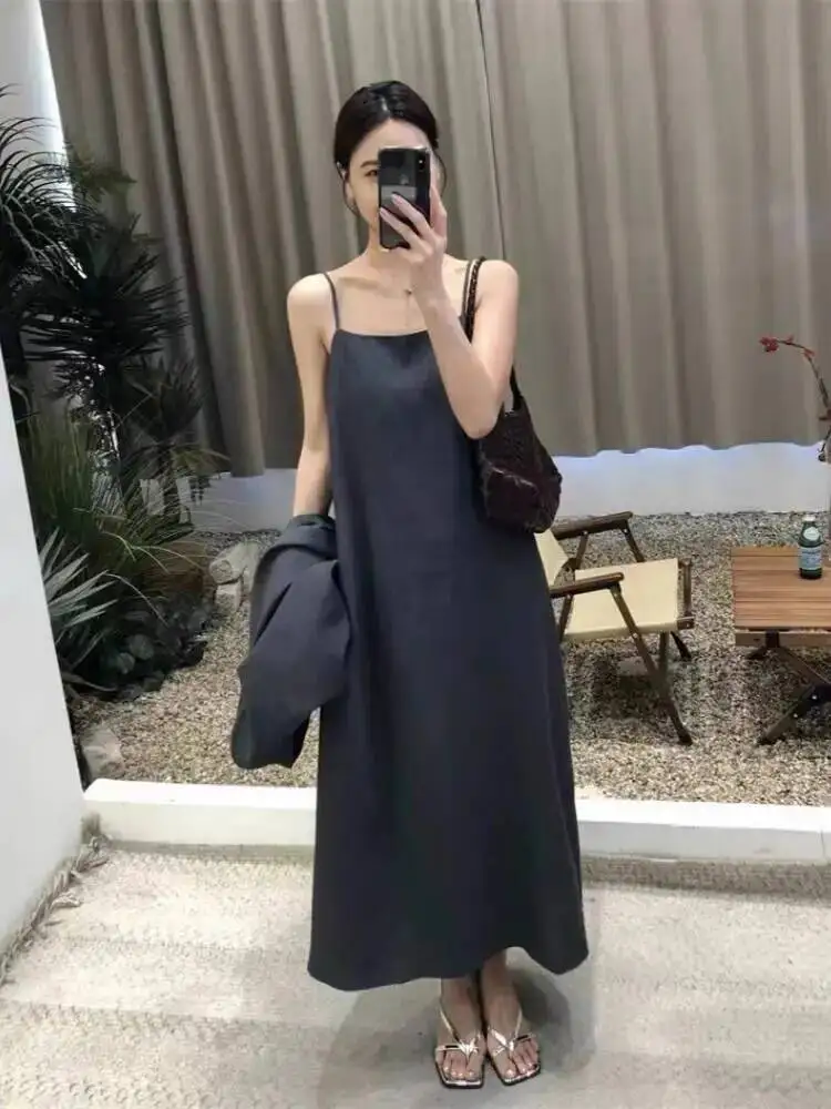 TLXT Casual Solid Color 2 Piece Set Women's V Neck Lace Up Tops A Line Loose Dress 2025 Summer New Clothing XK1410