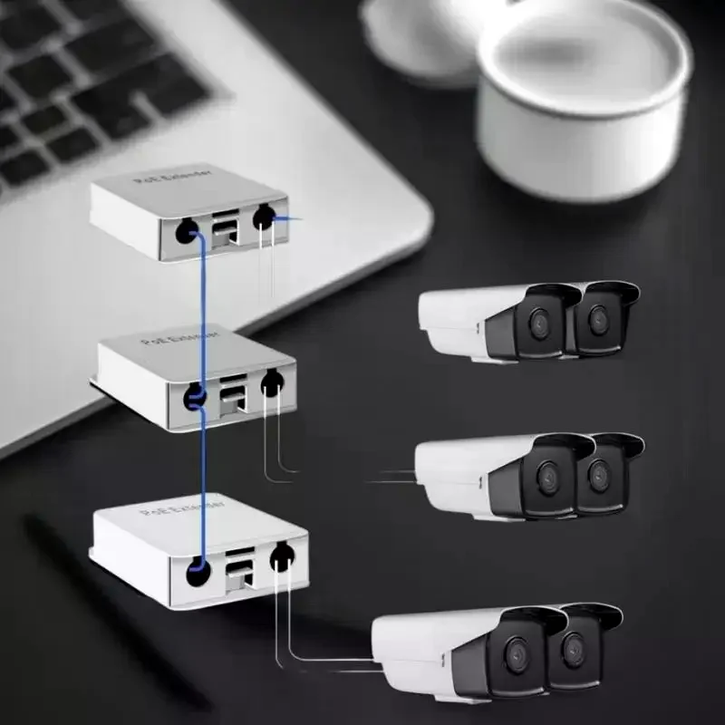 IP55 Waterproof 5-Port POE Extender Repeater, 100/1000Mbps Outdoor Network Switch with 44-57V VLAN Support for Wireless view 2