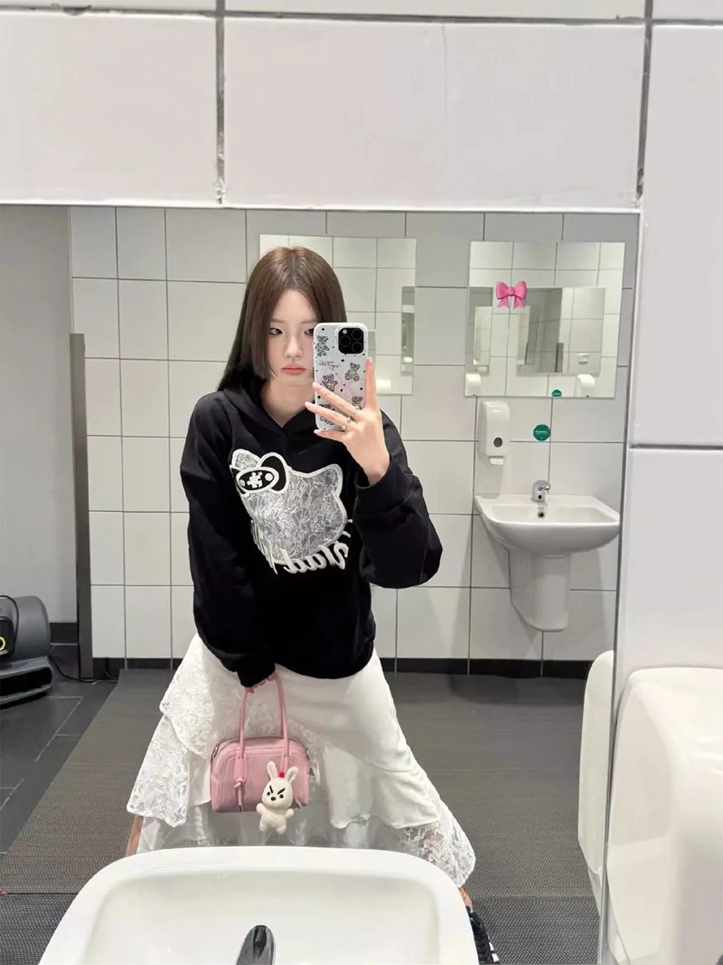 Kit renda 3d impresso moletom feminino solto doce bonito topo na moda longo sve fibra de poliéster casual streetwear