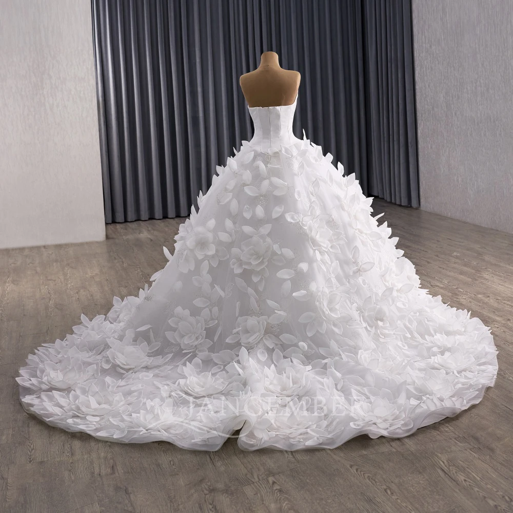 فساتين زفاف بدون حمالات أنيقة مخصصة ثوب الكرة بلا أكمام طول الأرض ثوب الزفاف ذيل المحكمة Vestidos De Novia #2