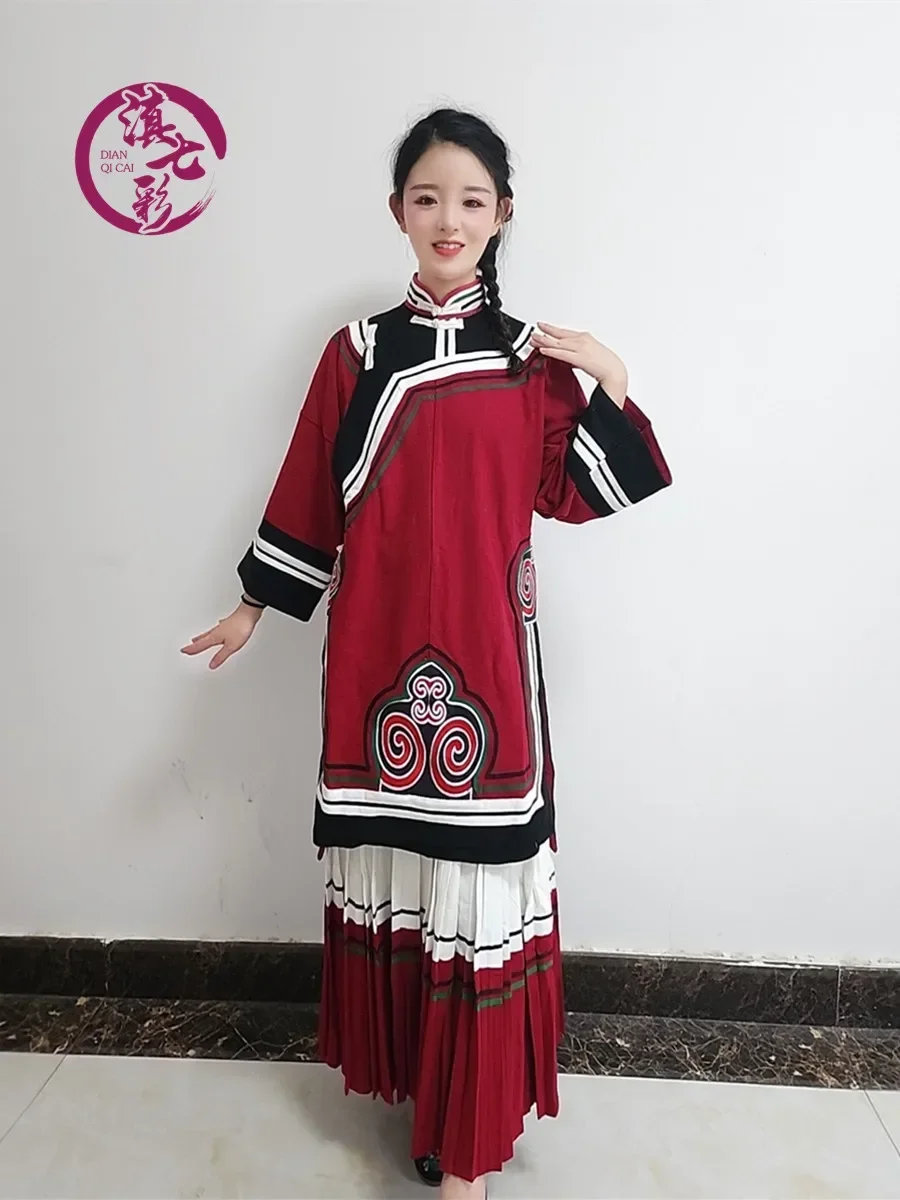 Boetiek High-End Dik Katoen En Linnen Yi Pak Dames Lange Top Lange Rok Yunnan Minderheidskleding Tweedelige Set