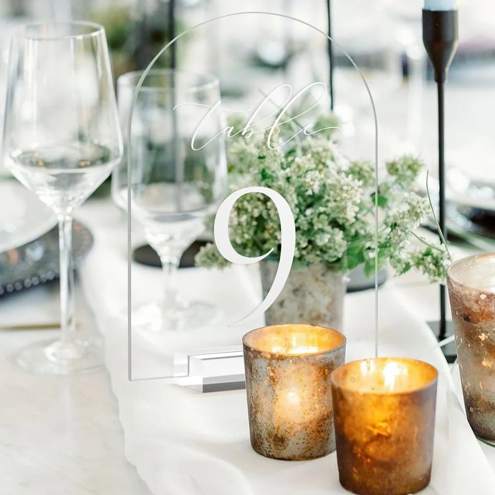 

HHTL прозрачные арочные номера столов для свадьбы, 5X7 дюймов арочные акриловые номера столов 1-10 + подставки, прозрачная акриловая арочная настольная вывеска
