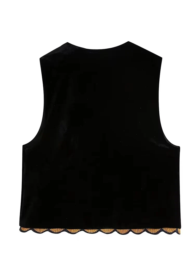 HH 2025 سترة نسائية عتيقة مطرزة بالزهور سترة صيفية مخملية مطرزة صدرية ملابس خارجية فضفاضة أنيقة للسيدات #2