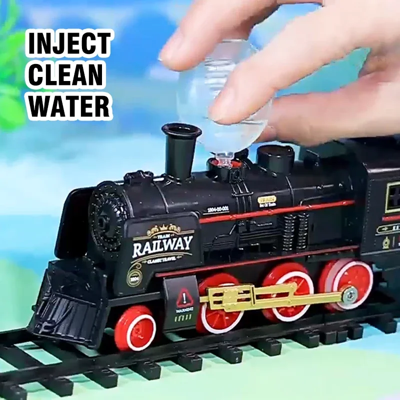 1 Juego de Kit de vía de tren de pulverización Retro eléctrico, ferrocarril de tren simulado para niños con Kit de modelo de sonido ligero, juguetes ferroviarios, regalo para niños