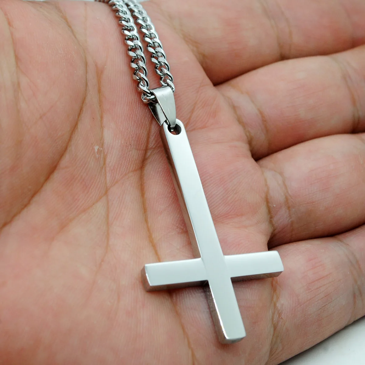 Stainless Steel JESUS Inverted Cross Necklace Personality Letter Cross Necklace Christian Faith English Jesus Jewelry