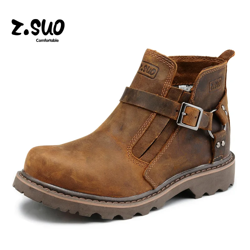 Z.SUO Men Women Waterproof Leather Motorcycle Boots Vintage Motorbike Protective Boot Brown Motocross Street Riding Shoes Lovers