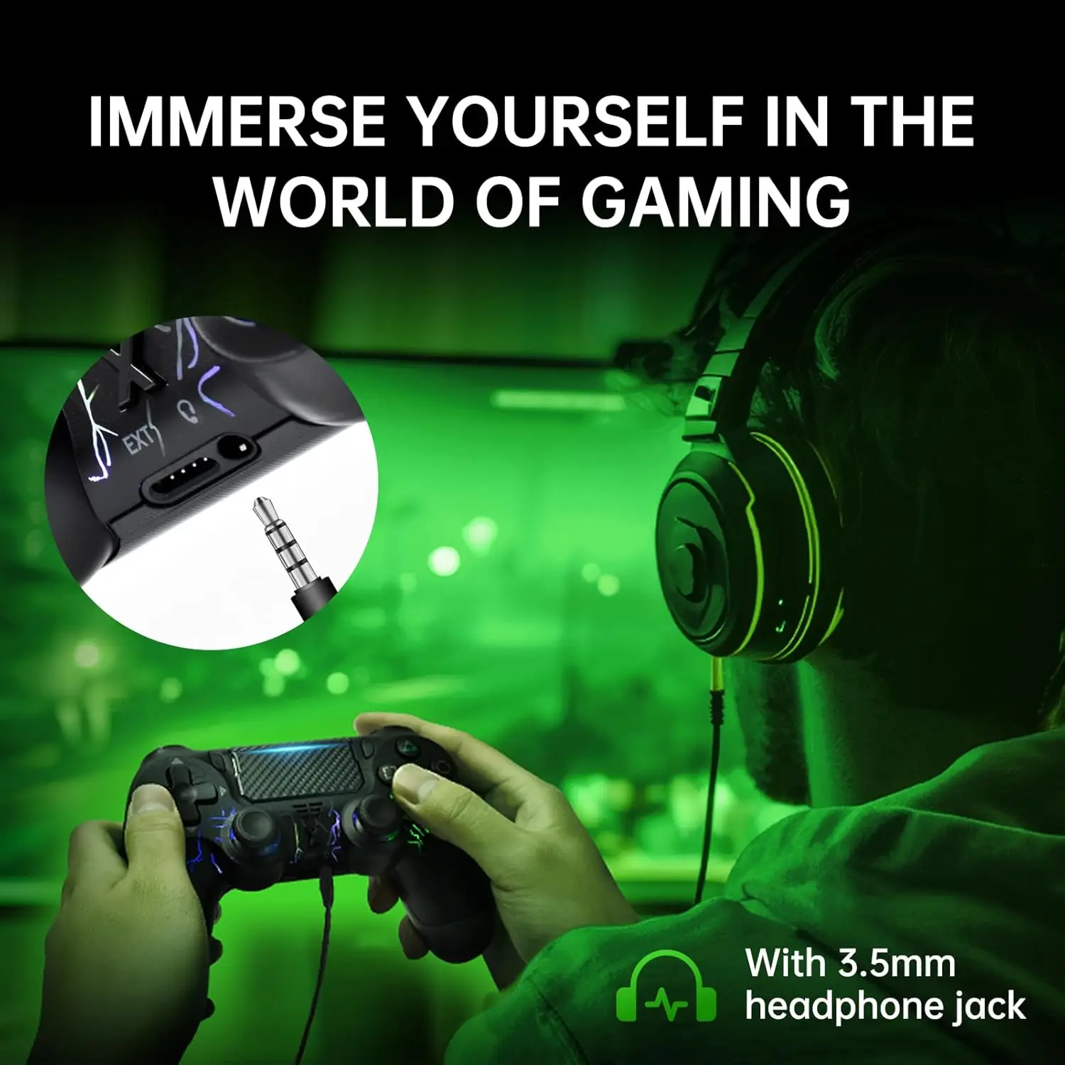 وحدة تحكم لاسلكية لجهاز PS4/ Pro/Slim & PC إضاءة RGB بنمط البرق الأبيض، عصا تحكم بتأثير القاعة، اهتزاز مزدوج 6 محاور