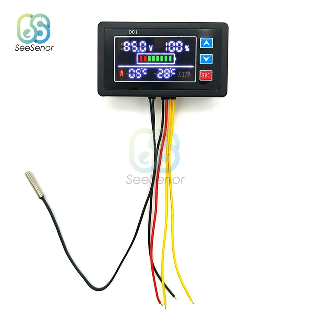 DC 9V-100V Waterproof Digital Voltmeter with Temperature Control Lead-acid Lithium Battery Capacity Indicator 12V 24V 48V 72V