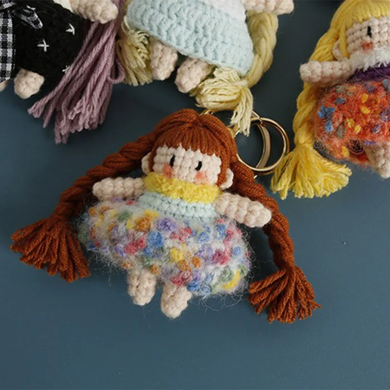 اليدوية الكروشيه الكرتون مضفر فتاة محبوك الكرتون أنيمي شخصيات دمية مفتاح قلادة عصابة المدرسية المفاتيح #4