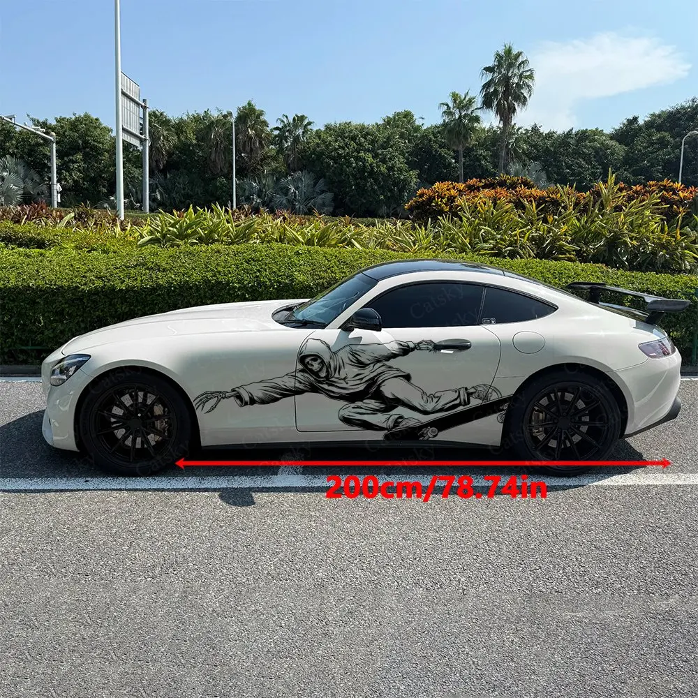 2pcs Skateboard Skeleton Car Sticker Full Body Decal Decoration Covering Scratches Protect Car Sticker Waterproof Sunscreen