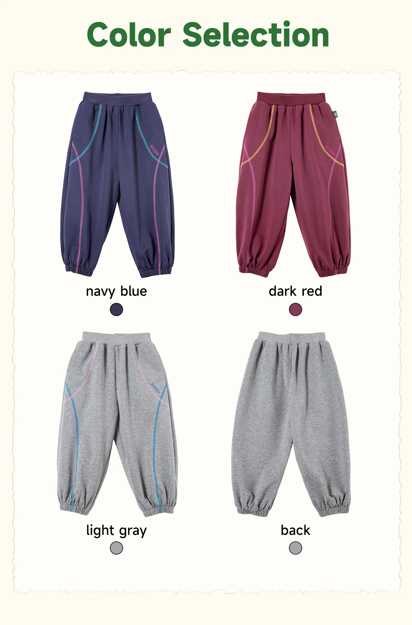 Amila 2026 Herbst Neue Kinder-Freizeithose Sportliche Hose mit Bündchen, Farbblock-Streifen, Marken-Stickerei, Modische, Bequeme Alltagshose – Detail 7