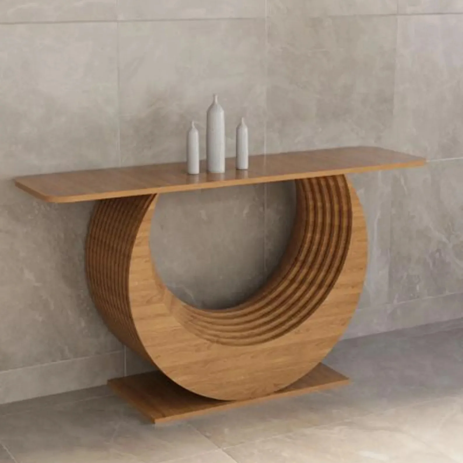 Z Farmhouse Wooden Console Table Half Moon Curved Sculptural Base For Hallway Hotel Hall Apartment VillaZ