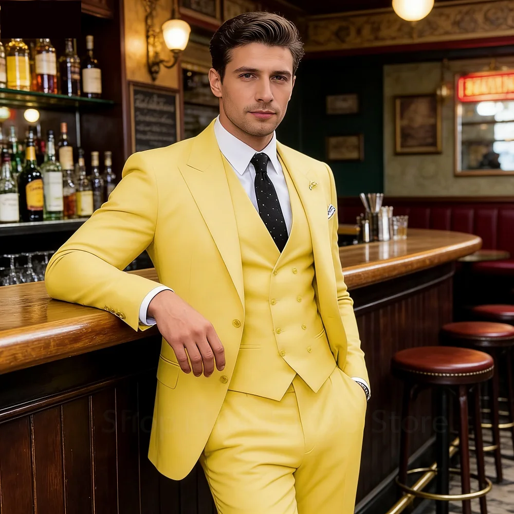 

Elegant Pink Men's Slim Fit 3 Piece Suits (Jacket+Vest+Pant) Wedding Groom Tuxedos Prom Formal Male Party Blazers Business Suits