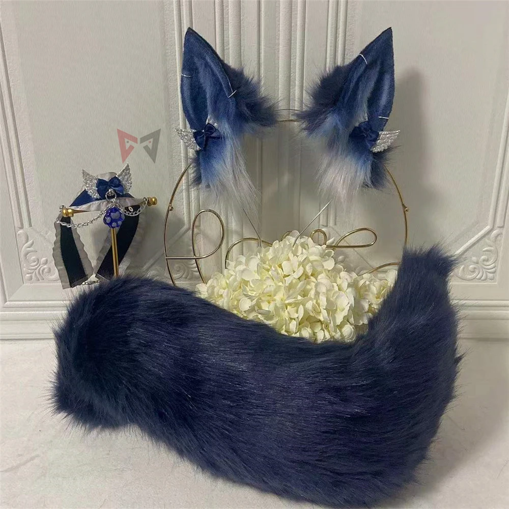 

New Hand Made LOL The Nine-Tailed Fox Ahri Ears Hairhoop Tail Necklace Earrings Hairbands Headwear Cosplay Costume Accessories