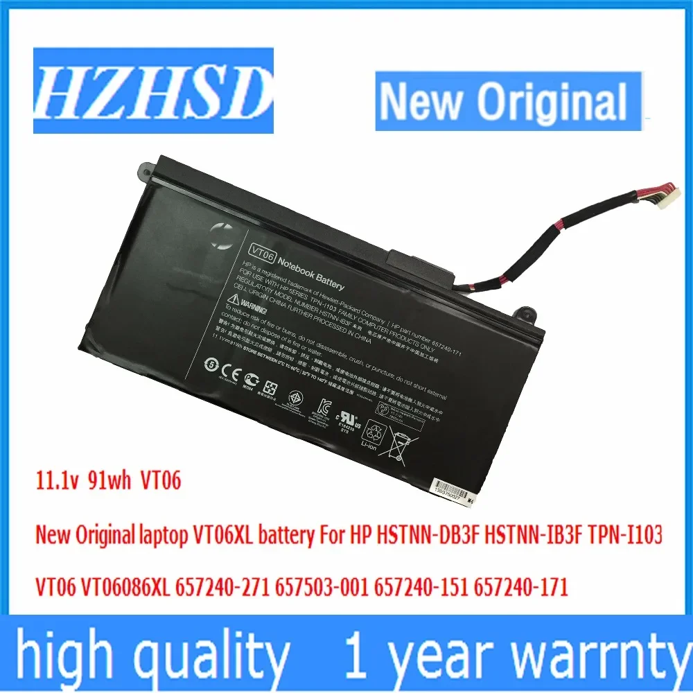 Imagem -01 - Bateria Original do Portátil para hp Hstnn-db3f Hstnn-ib3f Tpn-i103 Vt06 Vt06086xl 657240271 657503001 65 11.1v 91wh Novo bateria original do portatil para hp hstnn db3f hstnn ib3f tpn i103 vt06 vt06086xl 657240271 657503001 65 111v 91wh novo 01