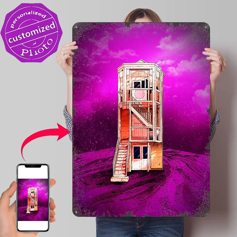 Placa de Metal Texturizada 3D Personalizada Casita para Decoração de Casa, Sala de Estar e Caverna do Homem