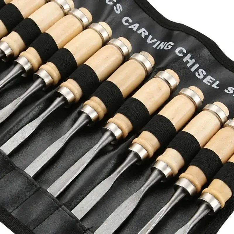Imagem -02 - Carpintaria Carving Knife Grupo Cinzel Plano Faca de Escultura Mão Esculpida 12 Pcs